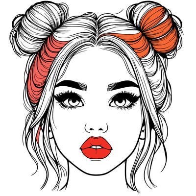 realistic girl with two buns on her hair and lips