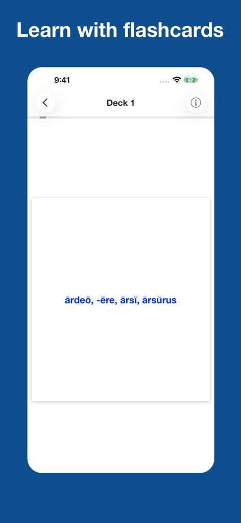 Latin for Beginners - Latin for Beginners app showing a vocabulary flashcard for memorization