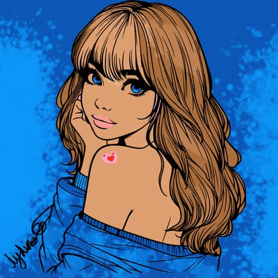 realistic girl with bangs looking over her shoulder