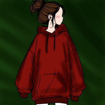 realistic girl with a oversized sweatshirt on and a bun