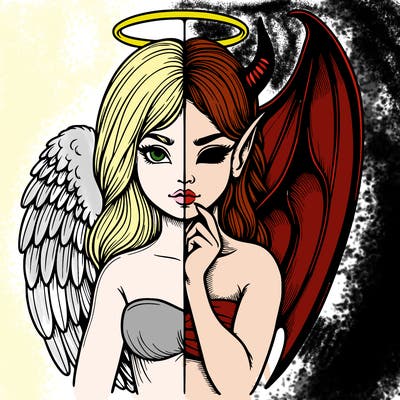 realistic angel half demon