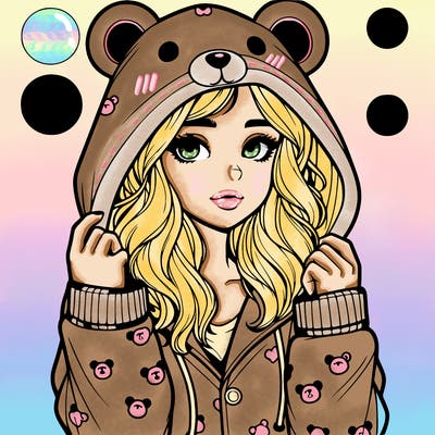 realistic girl in a animal pjs hoodie