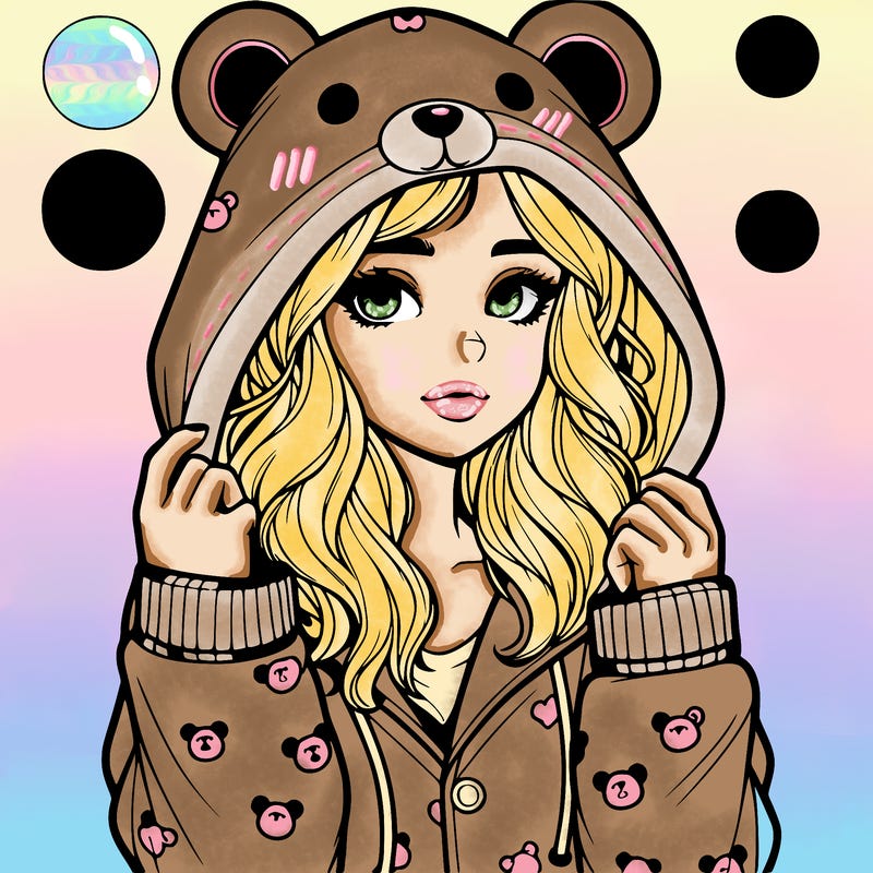 realistic girl in a animal pjs hoodie