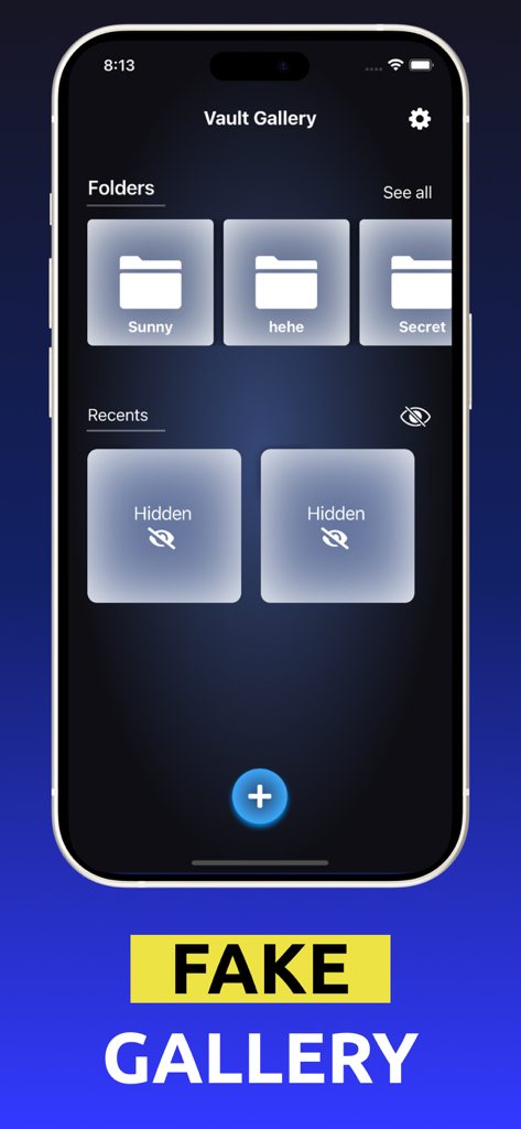 Photo Vault - Secret Safe Lock - Interfaz de la aplicación Photo Vault que muestra la función de galería señuelo falsa con carpetas ocultas.