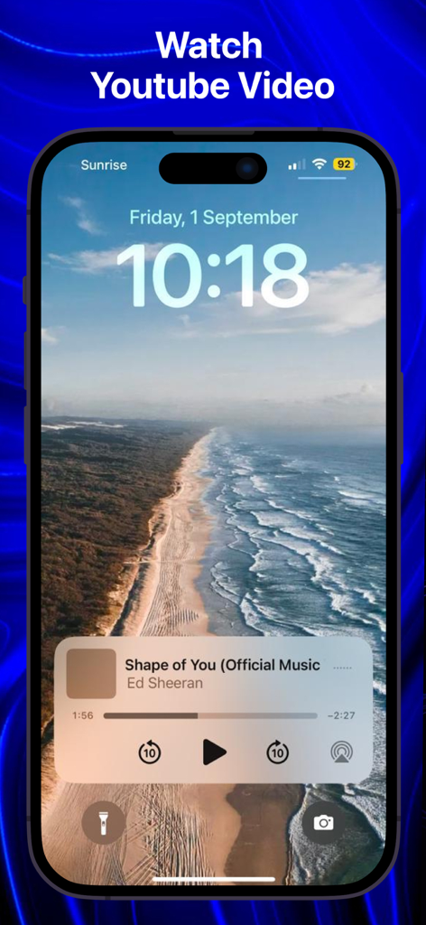 Bro Browser - PiP Video Player - Pantalla de bloqueo del iPhone demostrando la reproducción de video en segundo plano desde YouTube usando Bro Browser