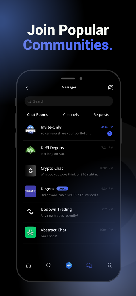 involio - Involio app interface displaying popular trading communities and chat rooms