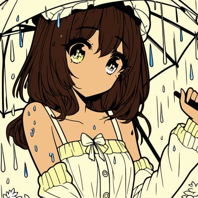 pretty anime girl in the rain