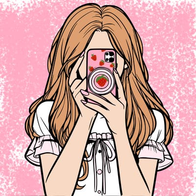 a realistic girl holding her phone taking pictures