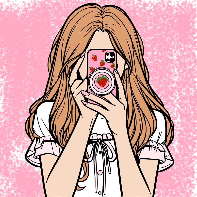 a realistic girl holding her phone taking pictures