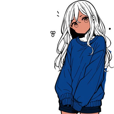 manga teen girl  in a sweater and baggy pants