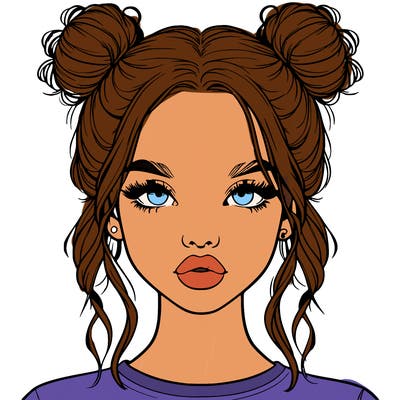realistic girl with two buns in hair and lips