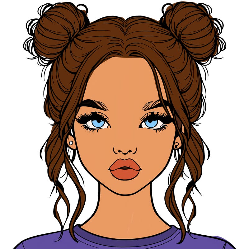 realistic girl with two buns in hair and lips