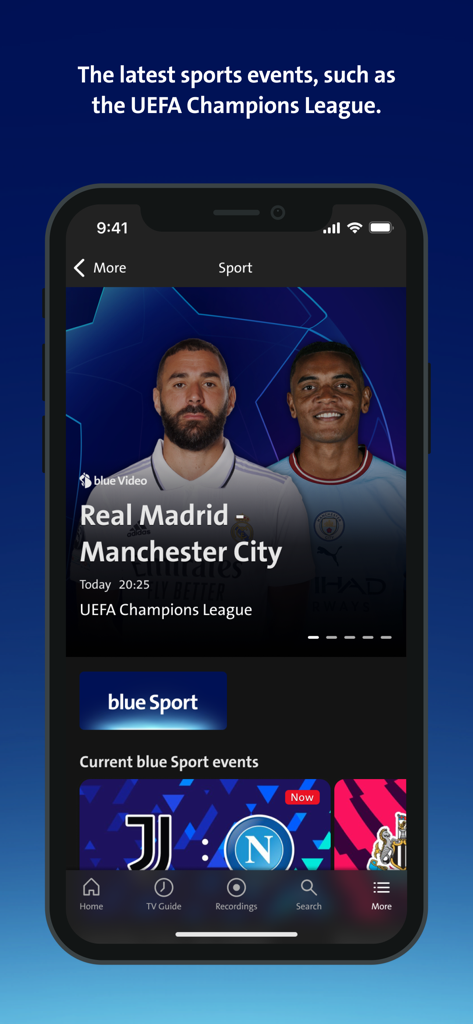 Swisscom blue TV - Swisscom blue TV App zeigt Live-Sportveranstaltungen, einschliesslich UEFA Champions League-Spiele auf einem Mobilgerät