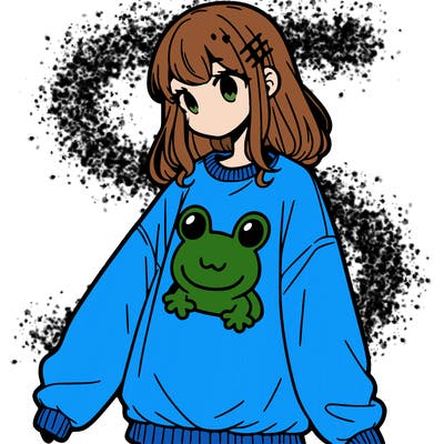 girl wearing frogging sweatshirt
