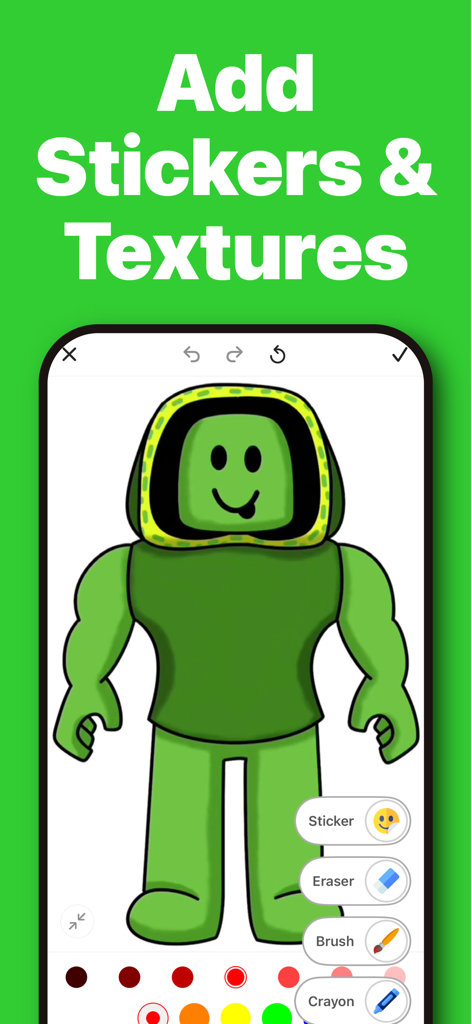 InkBlox: Coloring for Roblox - A Roblox character coloring page with sticker and texture options