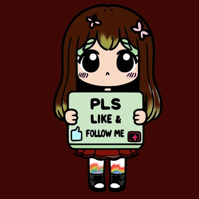 girl holding a sign that says pls like and follow me