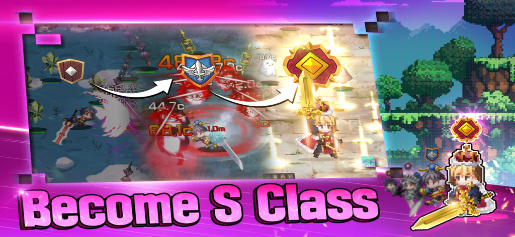 F Class Adventurer: AFK RPG - Fクラス冒険者AFK RPGモバイルゲームで、キャラクターがFクラスからSクラスへと昇格する視覚的な進行