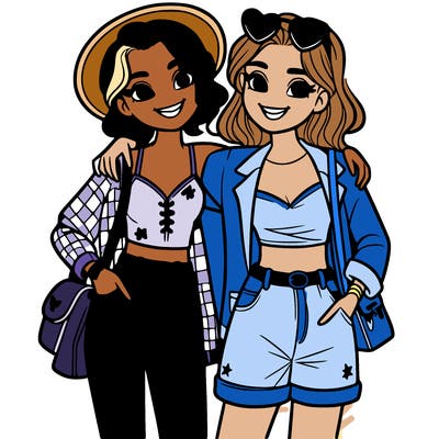 best friends showing off their outifits