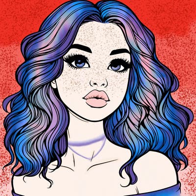 realistic girl with wavy hair and lips