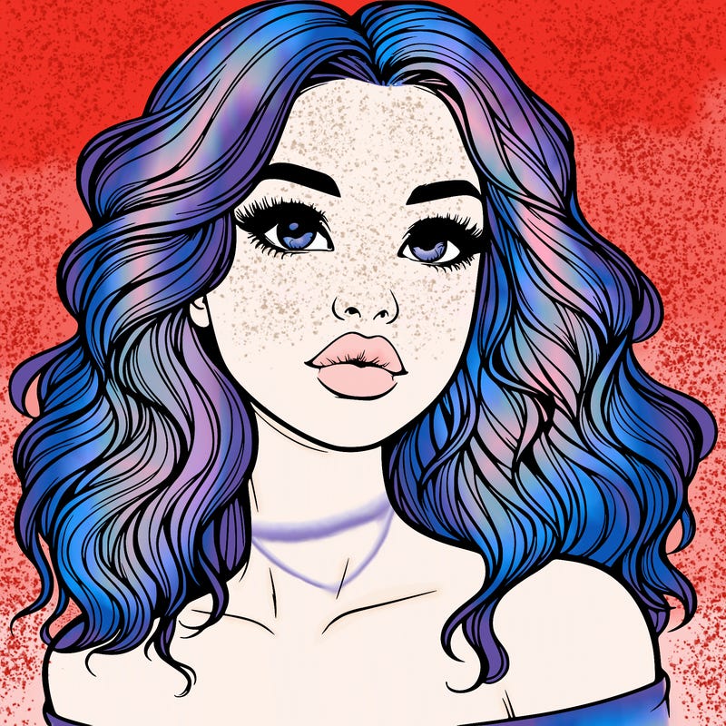 realistic girl with wavy hair and lips
