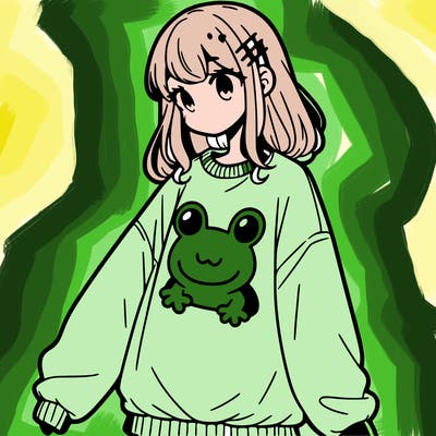 girl wearing frogging sweatshirt