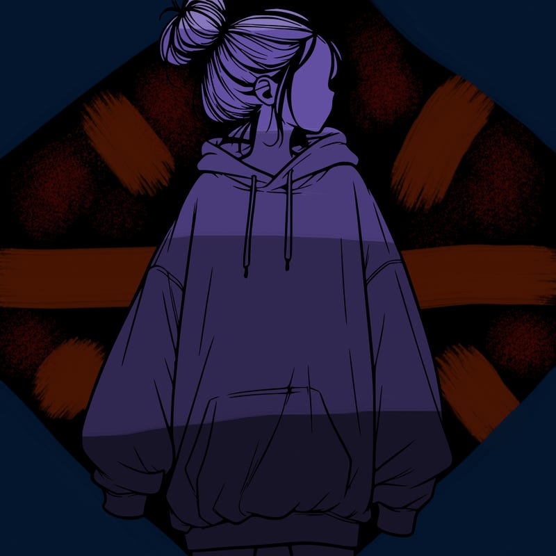 realistic girl with a oversized sweatshirt on and a bun