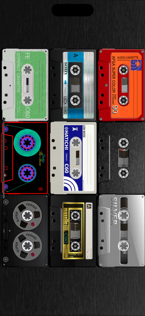 Tape - A grid of nine various retro and modern cassette tape designs