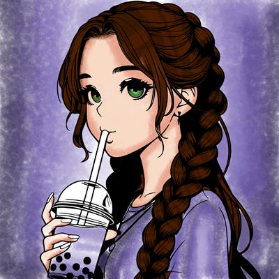 realistic girl with braided hair drinking boba