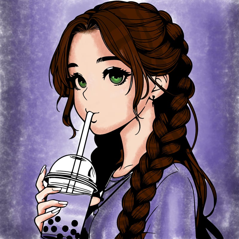 realistic girl with braided hair drinking boba