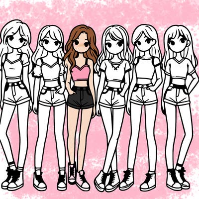 a group of girls wearing crop tops and shorts