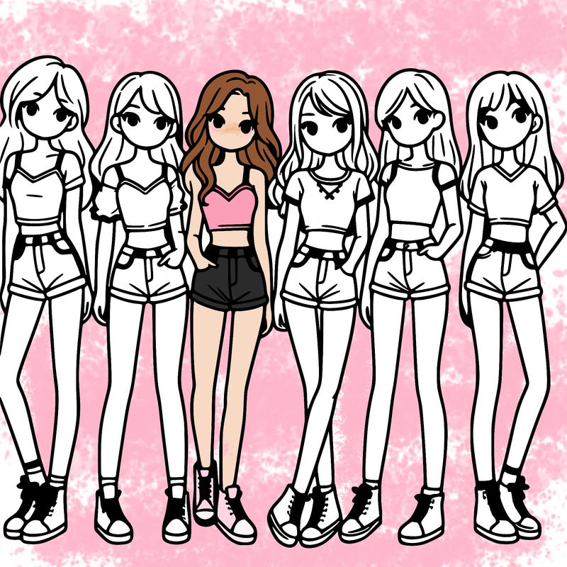 a group of girls wearing crop tops and shorts