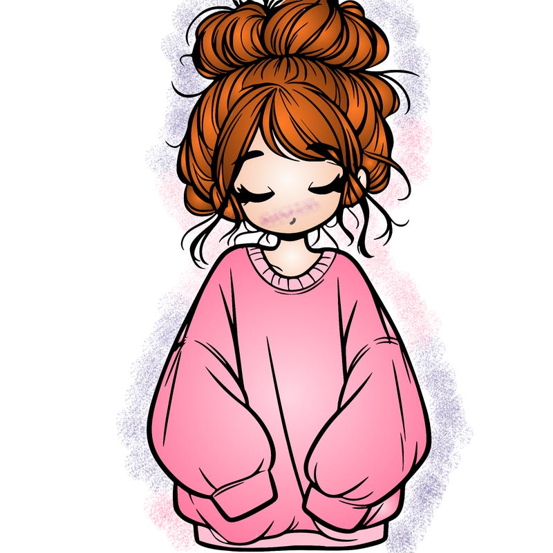 girl with baggy sweatshirt and messy bun