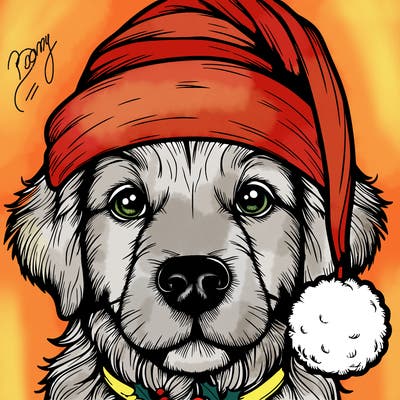 realistic dog with a christmas hat