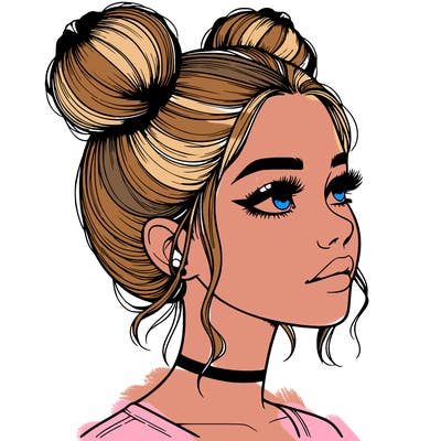 realistic girl with buns on the top of her head