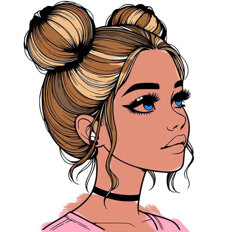 realistic girl with buns on the top of her head