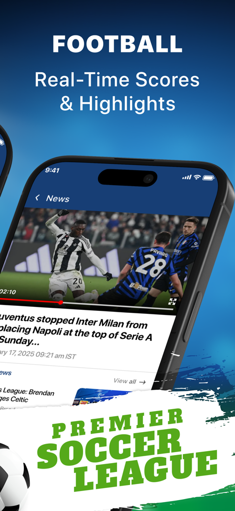 Live Football TV HD Streaming・ - Écran de téléphone portable montrant les meilleurs moments et les nouvelles de matchs de football