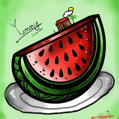 slice of water melon in the center