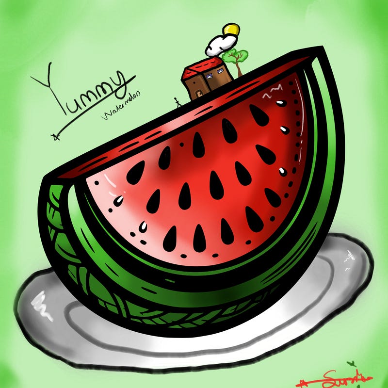 slice of water melon in the center