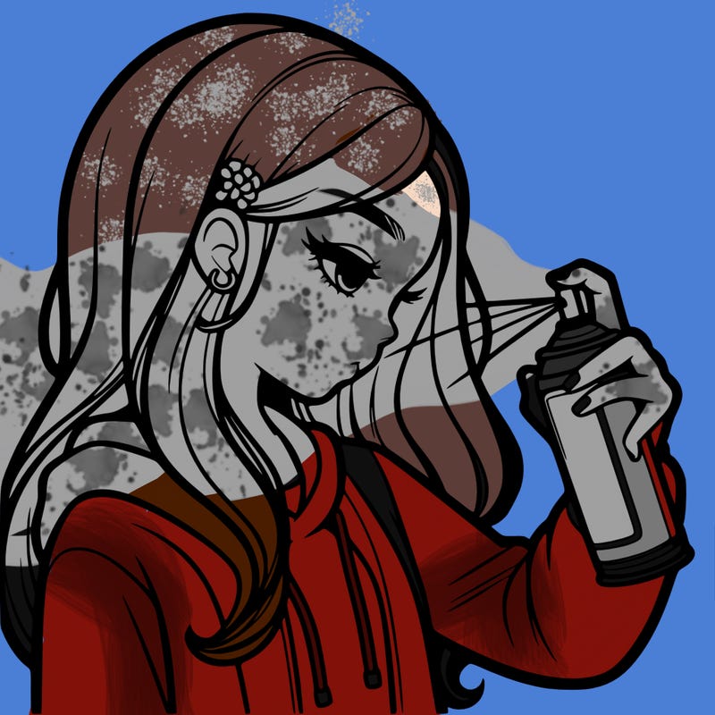 a realistic girl spray painting