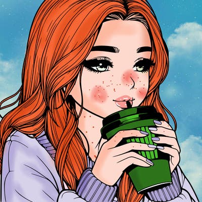 realistic girl drinking coffee