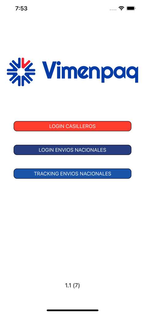 Vimenpaq - Vimenpaq mobile app welcome screen with options for locker login and national shipment tracking