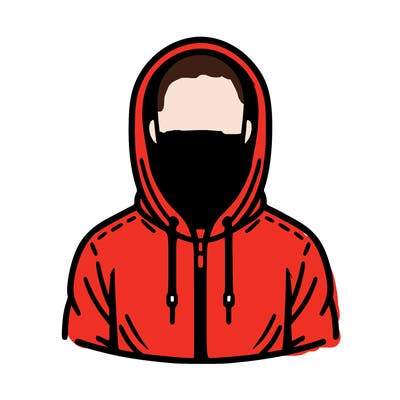 faceless bald guy in a tracksuit with hood up