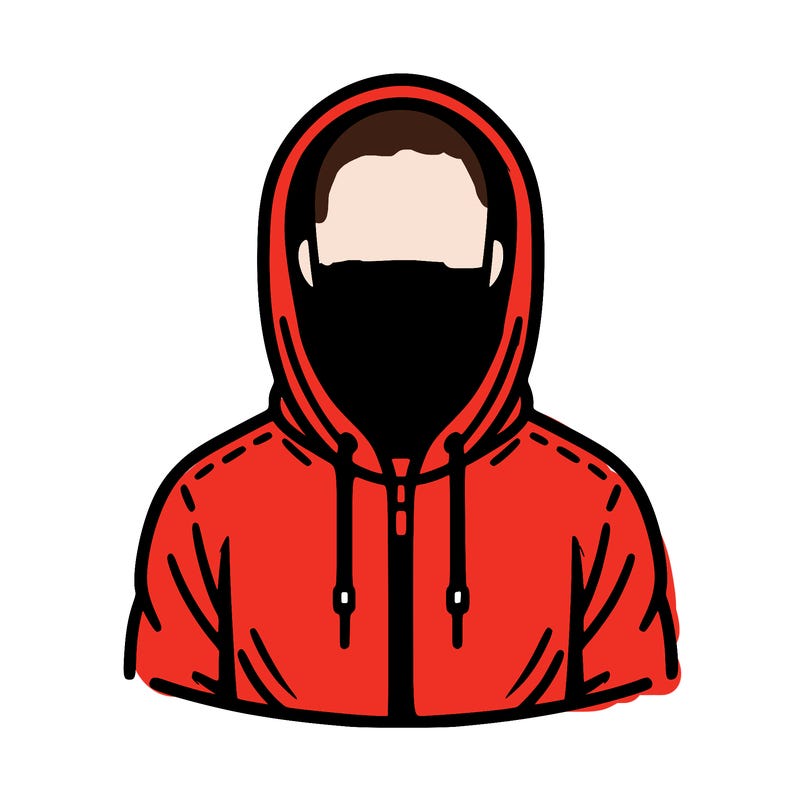 faceless bald guy in a tracksuit with hood up