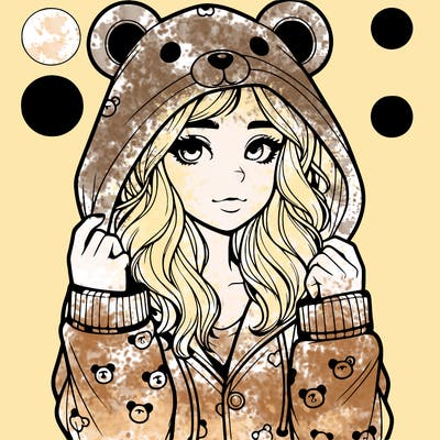 realistic girl in a animal pjs hoodie