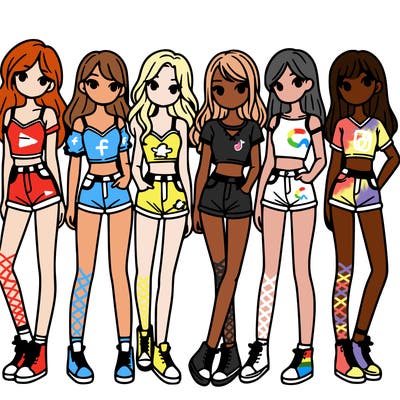 a group of girls wearing crop tops and shorts