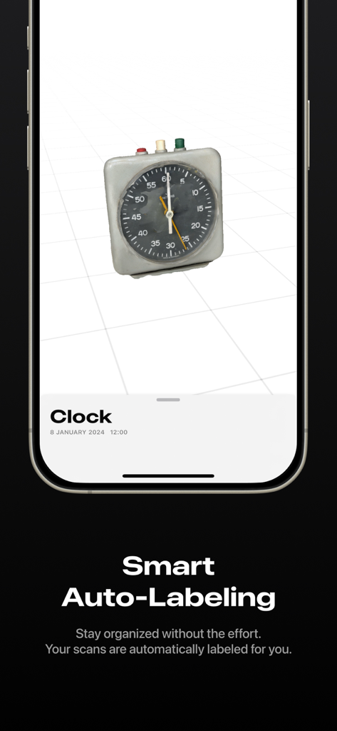 Orbit App zeigt einen 3D-Scan einer Uhr mit der intelligenten automatischen Beschriftungsfunktion