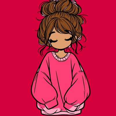 girl with baggy sweatshirt and messy bun