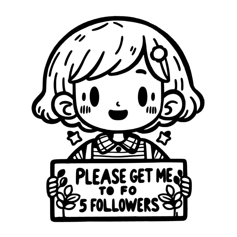 a girl with a sigh that says please get me to 5 followers