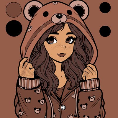 realistic girl in a animal pjs hoodie