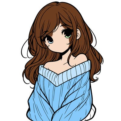shy pretty girl wearing a sweater that is falling off one shoulder portrait